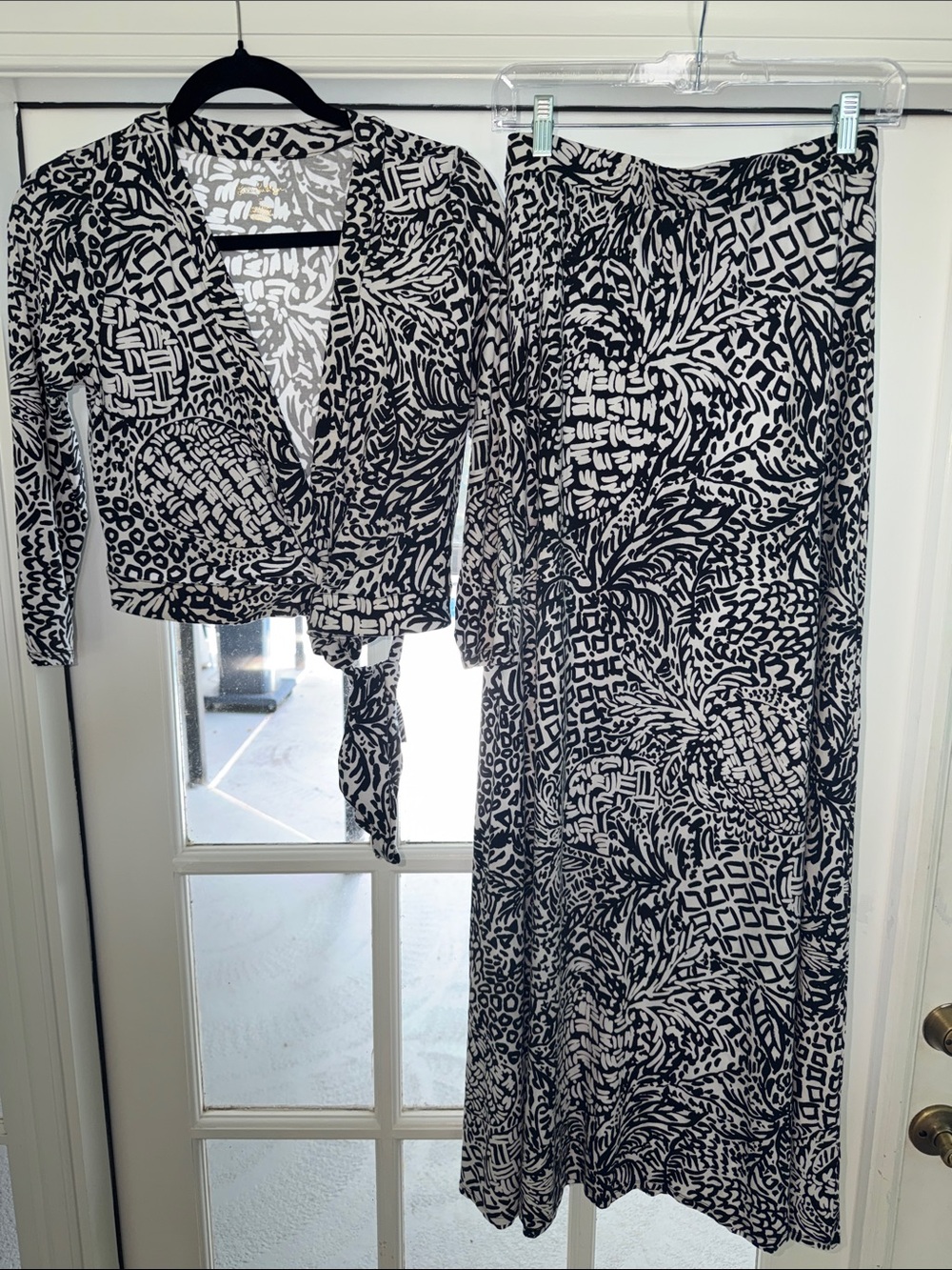 Lilly Pulitzer Black and White Maxi Skirt with Matching Wrap Top